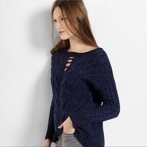 Express Blue Oversized Lace Up Chunky Cable Knit Sweater 💙❄️